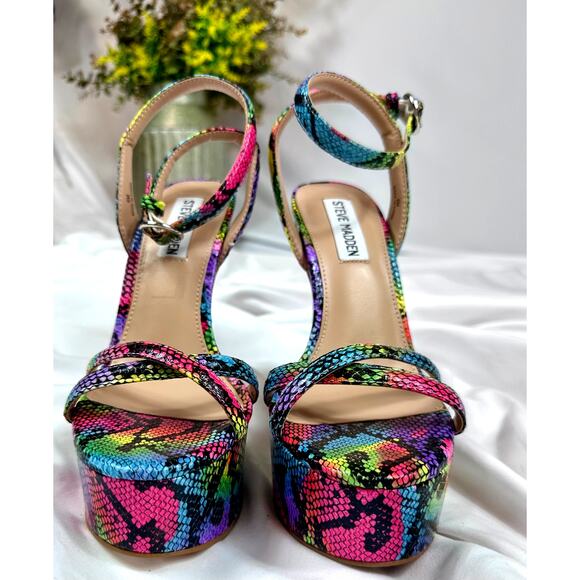 Steve Madden Marciana Snake Skin Multi Ankle Strap Open Toe High Heel Sandals 6 - Picture 3 of 16